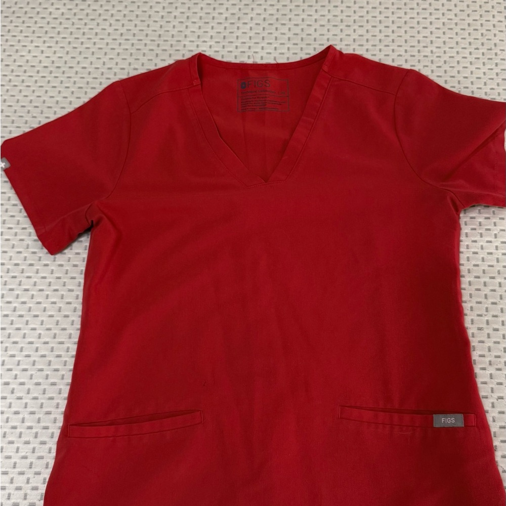 Figs Bold Red V-Neck Scrub Top